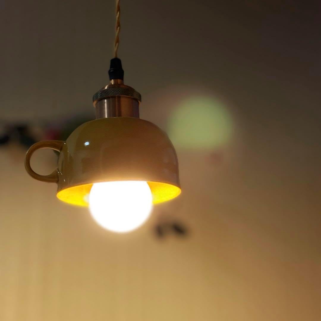 逆さペンダントライトおしゃれ照明 ハンドメイドスープカップイエロー